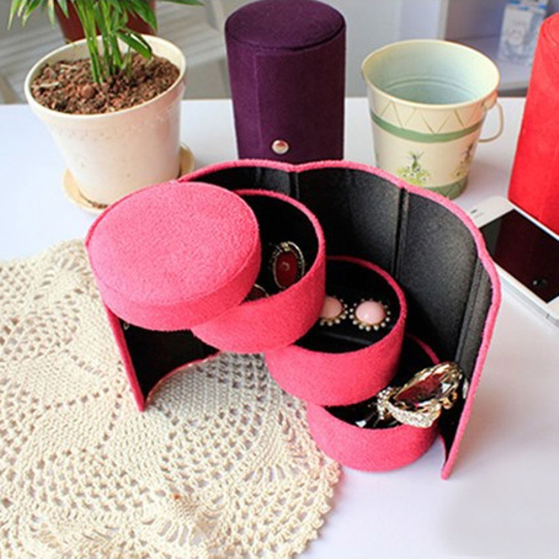 Ausgezeichnete Qualität Erstaunlich New Schmuckschatulle Klapp Schmuck Display Sarg Organizer Flanell Runde Tragbar