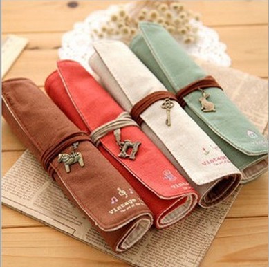 Vintage bleistift rollen Eleganten Stil make up Damen mädchen Leinwand stift Schminktasche für studenten kind