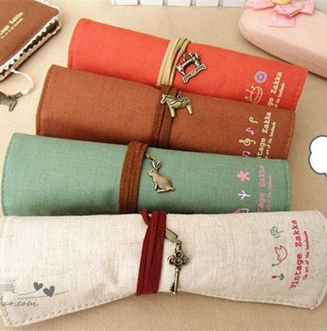 Vintage bleistift rollen Eleganten Stil make up Damen mädchen Leinwand stift Schminktasche für studenten kind