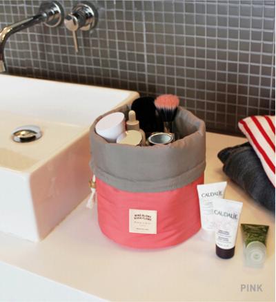 Tonnenförmige Reise Kosmetiktasche Nylon Hohe Kapazität Kordelzug Elegante Trommel Waschen Taschen Makeup