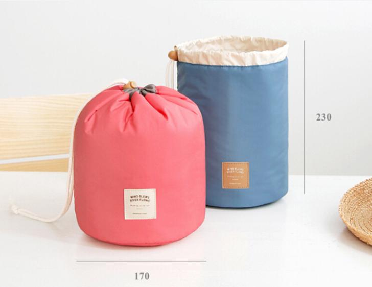 Tonnenförmige Reise Kosmetiktasche Nylon Hohe Kapazität Kordelzug Elegante Trommel Waschen Taschen Makeup