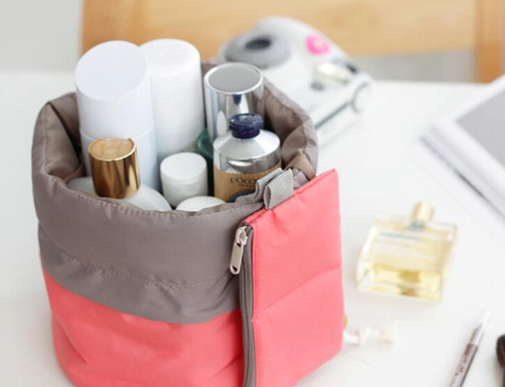 Tonnenförmige Reise Kosmetiktasche Nylon Hohe Kapazität Kordelzug Elegante Trommel Waschen Taschen Makeup