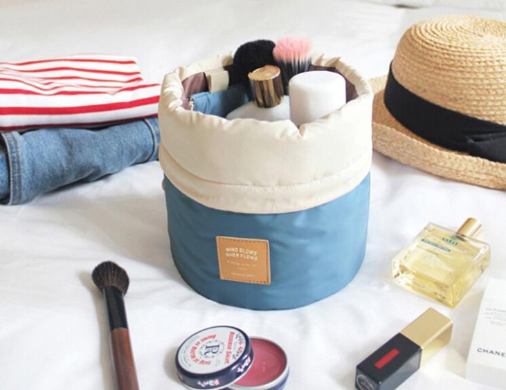 Tonnenförmige Reise Kosmetiktasche Nylon Hohe Kapazität Kordelzug Elegante Trommel Waschen Taschen Makeup