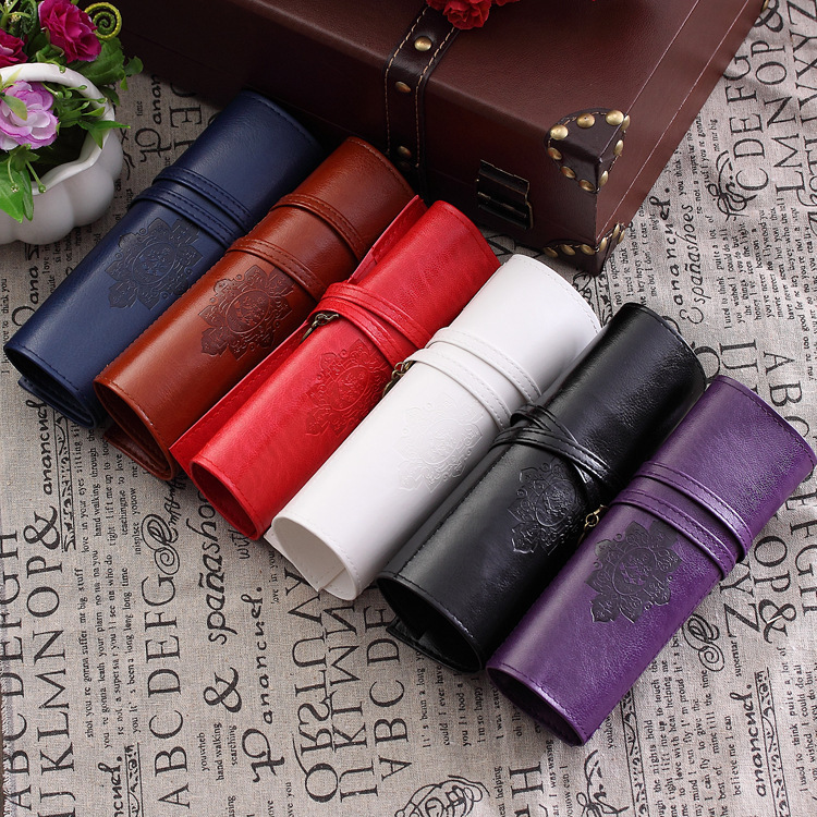 1 stück heißen Vintage Kit stifte make up pinsel Damen Schule pu Ledertasche schule pen make up kosmetikTasche