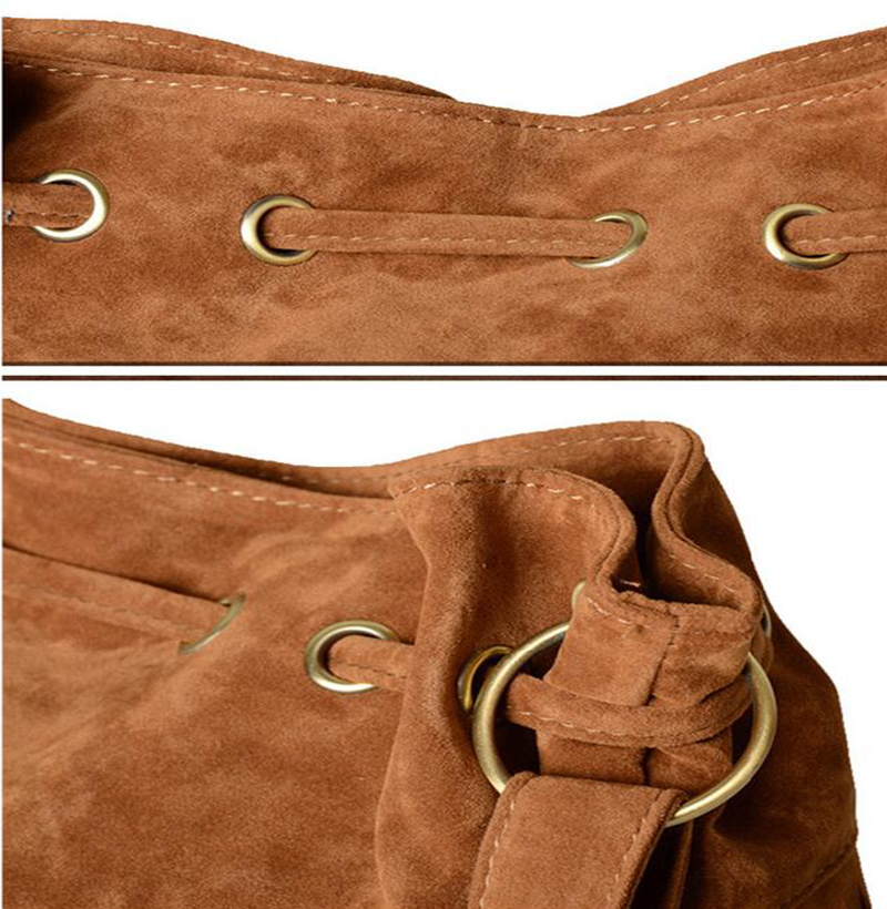 Damen WildLeder Kordelzug Eimer Tasche Damen vintage Handtasche Faux Fringe Quaste Schulter Crossbody Taschen Damen