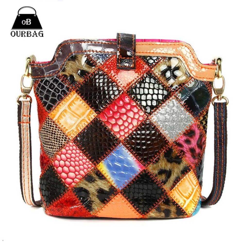 100% echtem Leder Shell Crossbody Schloss Umhängetasche Superb Patchwork Muster Casual Schulter weibliche Taschen
