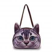 3D Matt Damen Nette Katze Druck Handtaschen Schulter Reißverschluss Polyester Student Handtasche Mädchen