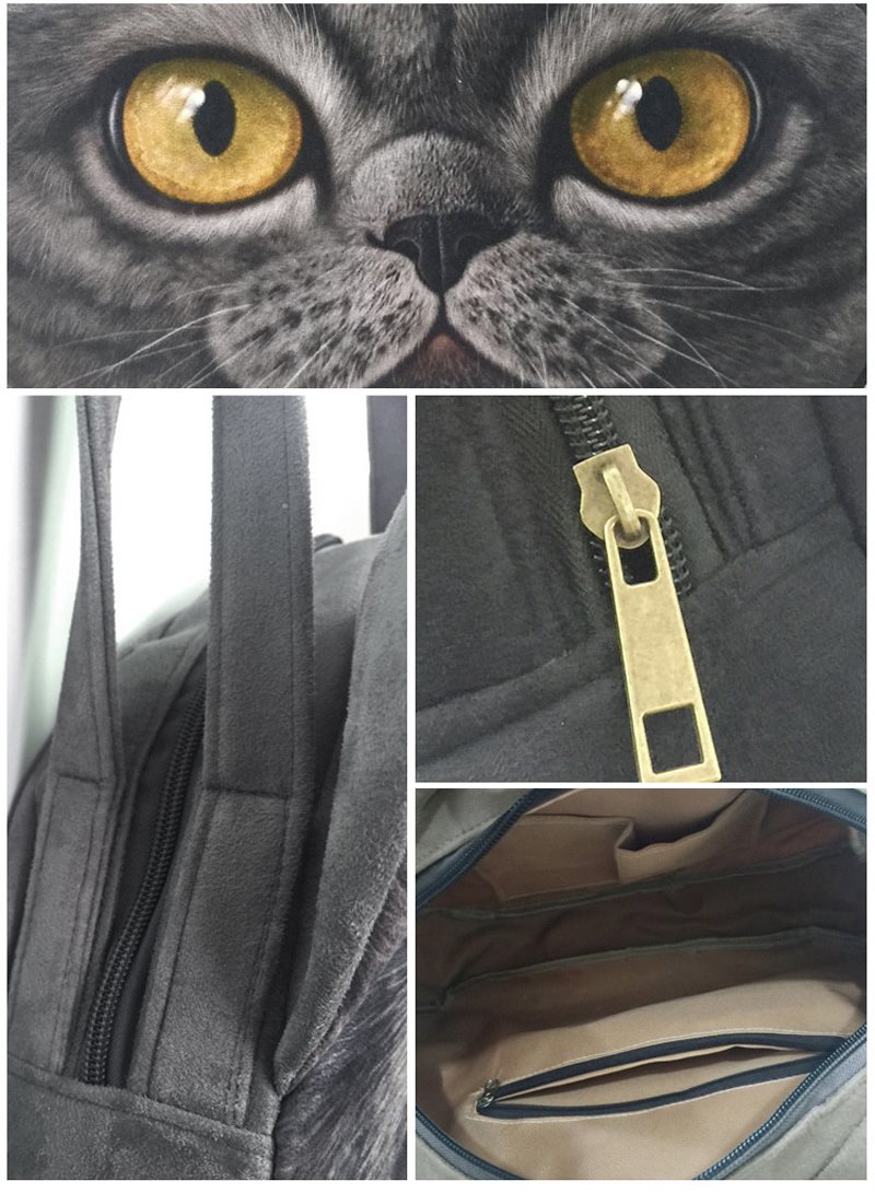 3D Matt Damen Nette Katze Druck Handtaschen Schulter Reißverschluss Polyester Student Handtasche Mädchen