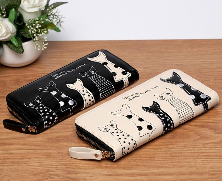 neue Damen Geldbörsen In Europa Und Amerika Lange Brieftasche Weibliche Karten Halter Cartoon Katze PU Geldböse