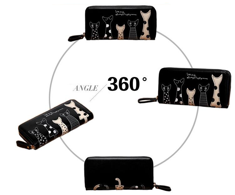 neue Damen Geldbörsen In Europa Und Amerika Lange Brieftasche Weibliche Karten Halter Cartoon Katze PU Geldböse