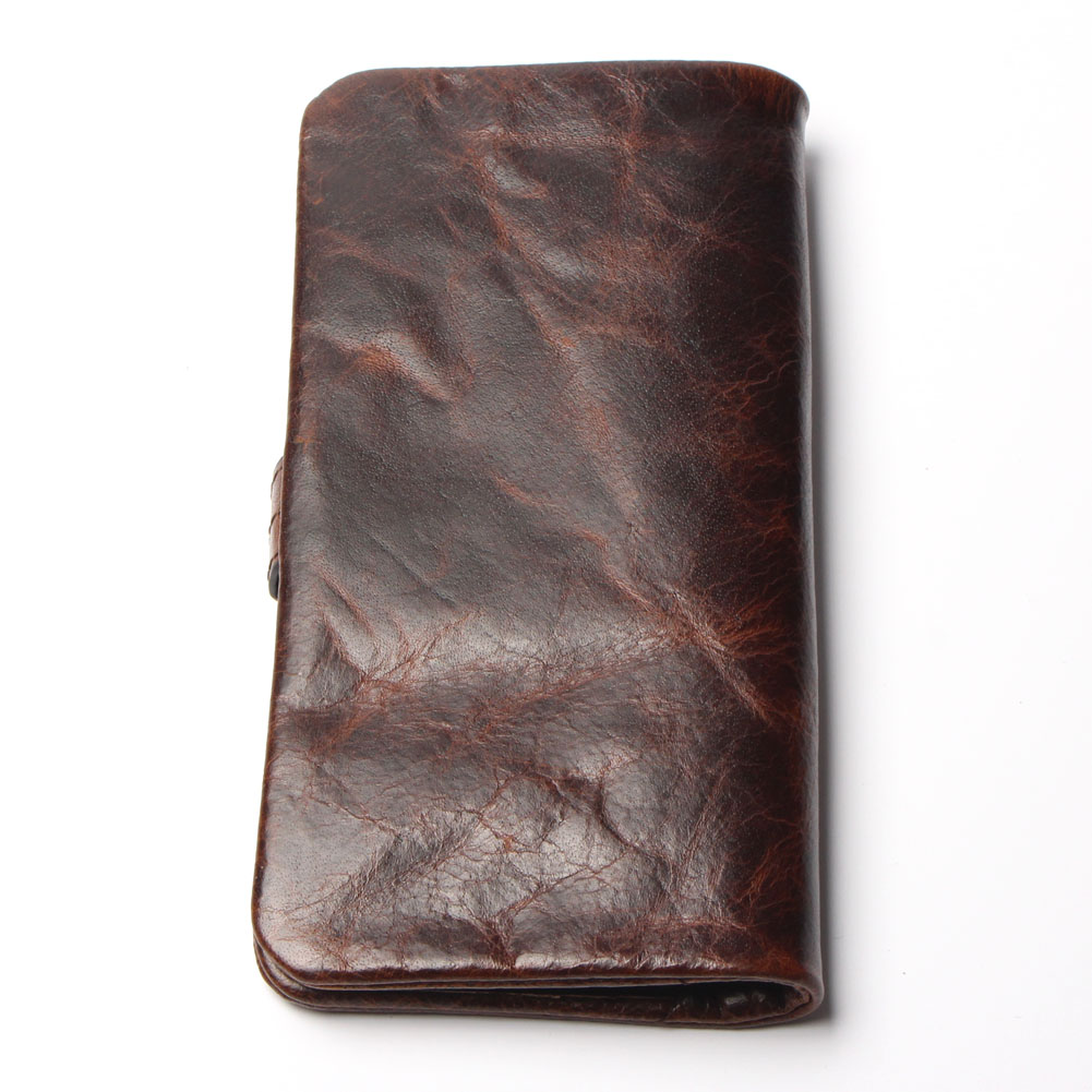Luxus Marke Hohe Qualität 100% Top Echte öl Wachs RindsLeder Herren Lange Bifold Geldbörse Vintage