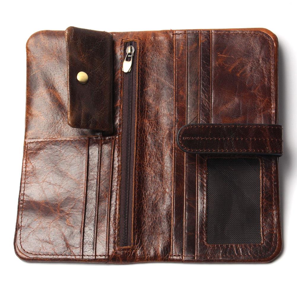 Luxus Marke Hohe Qualität 100% Top Echte öl Wachs RindsLeder Herren Lange Bifold Geldbörse Vintage