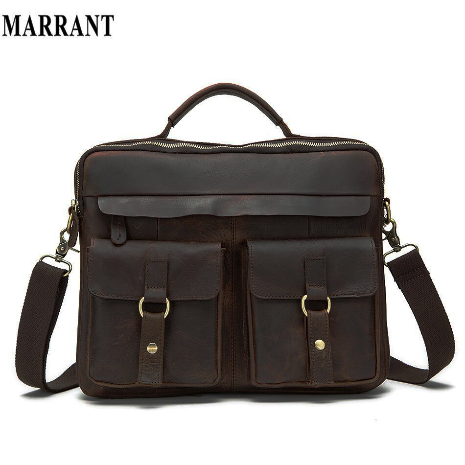 Echtes Leder Herren Crazy Horse Leder Herren Handtaschen Casual Business Laptop Umhängetaschen Aktentasche