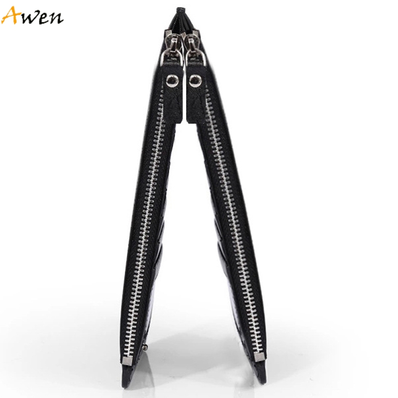 Awen  Luxus Ultra große Kapazität Doppel Reißverschluss Brieftaschen ultradünne Leder Geldböse