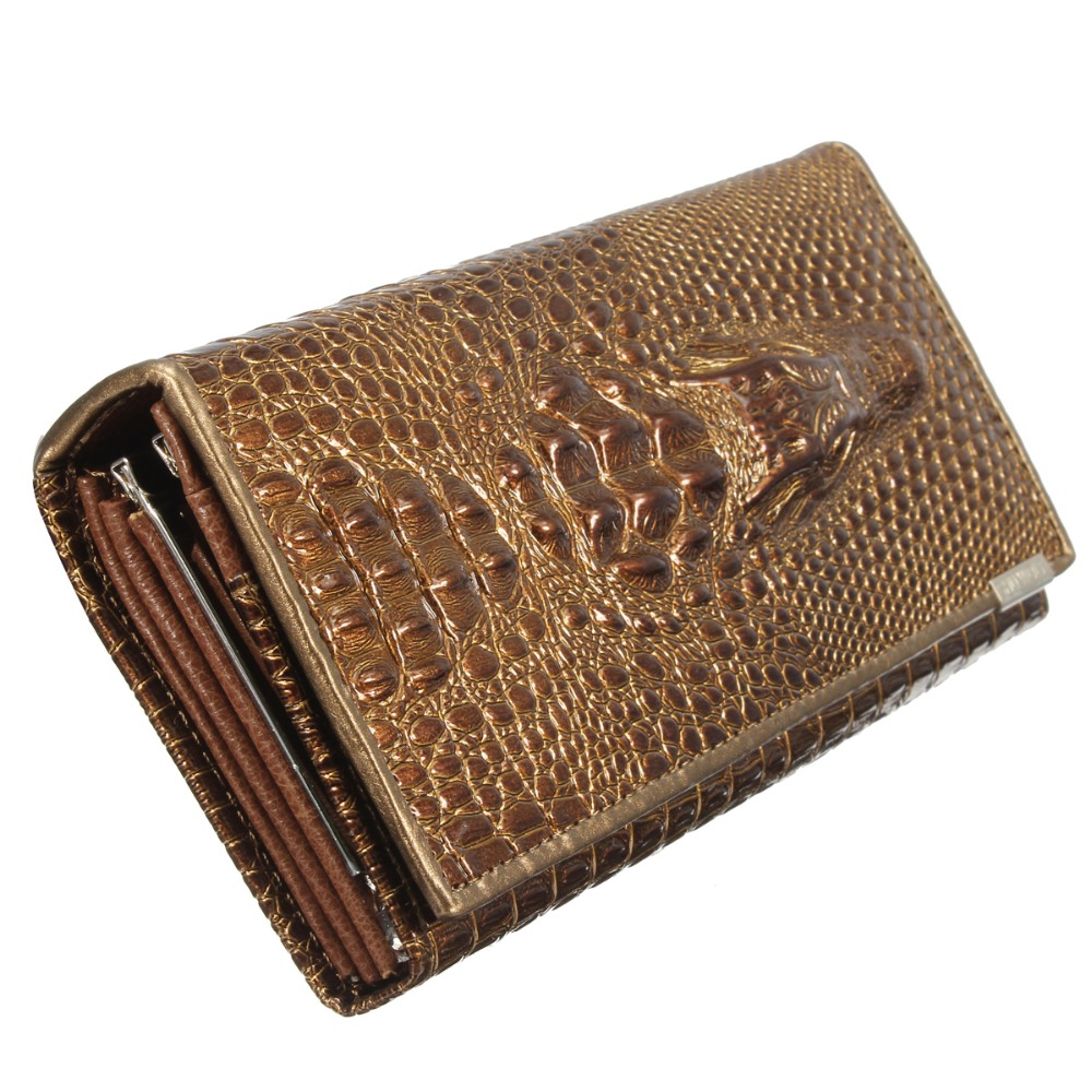 Echtes Leder Damen 3D Krokodilkorn Lange Mappen Geprägte Design auszugs Art Brieftasche Kupplung Geldbeutel Carteira