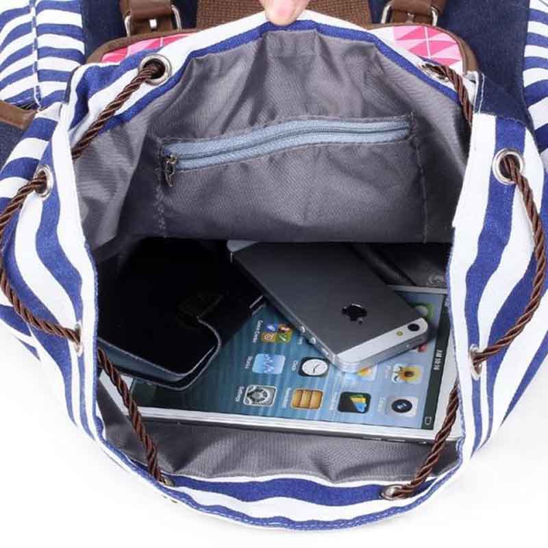 Günstige Produkte Damen Mädchen gestreiften Leinwand Rucksack Freizeit Schule Rucksäcke