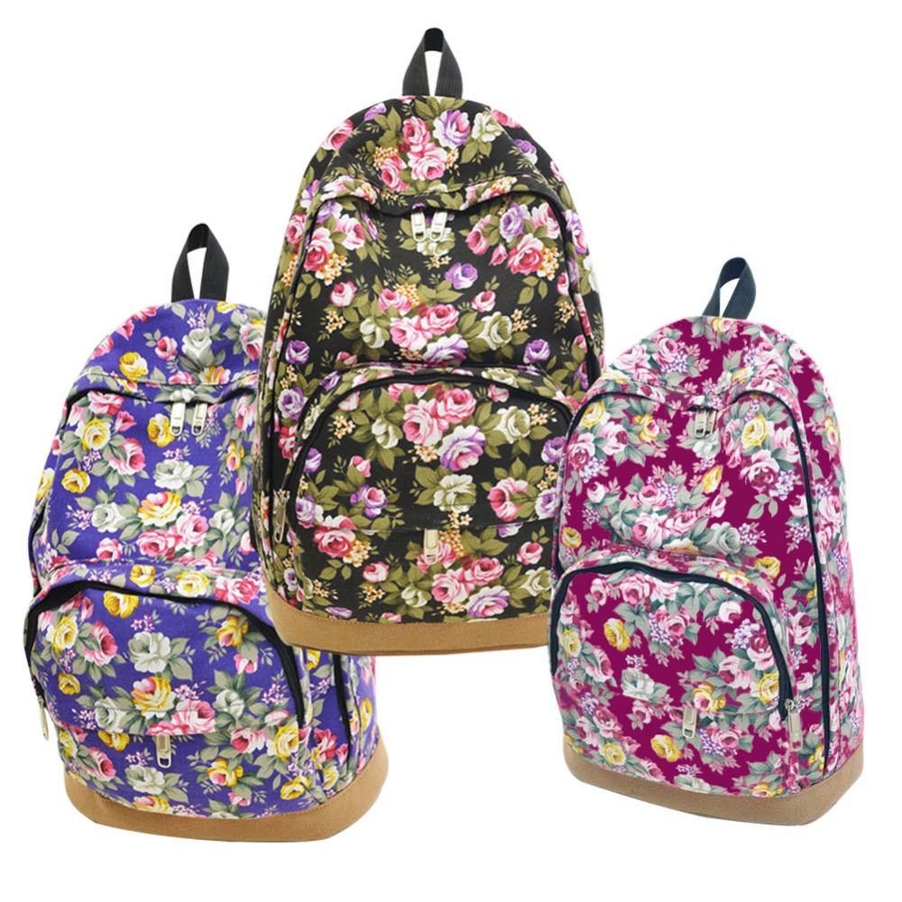 Retro Damen Leinwand ReiseRucksack Hobo Schultasche Satchel Rucksack floral bedruckte Rucksäcke
