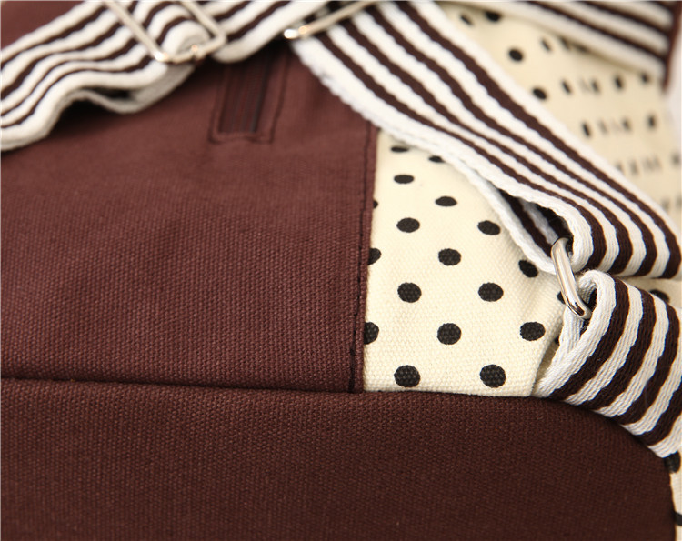 Neue Mode Damen Rucksack Kontrast Polka Dot Taste Dekoration Leinwand Umhängetasche Khaki mit Red Dot