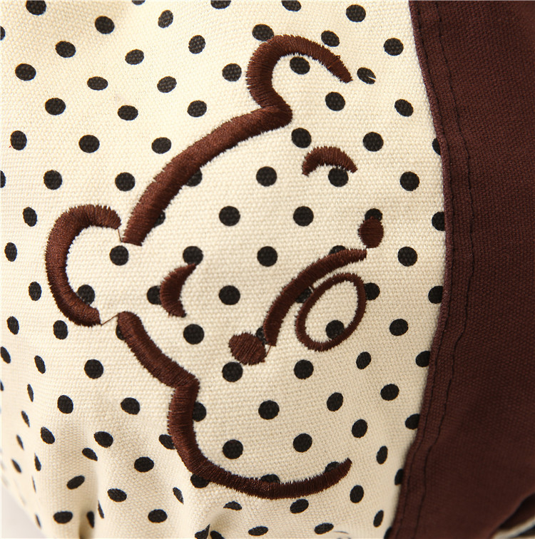 Neue Mode Damen Rucksack Kontrast Polka Dot Taste Dekoration Leinwand Umhängetasche Khaki mit Red Dot