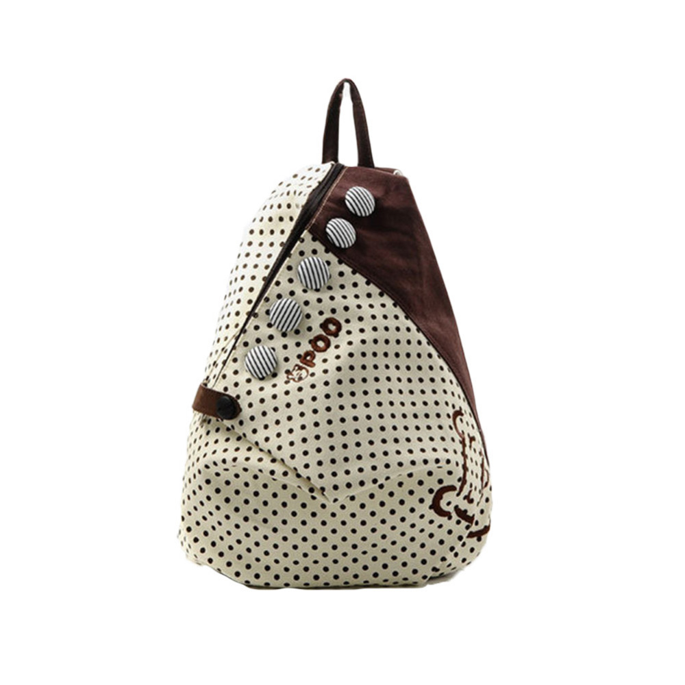 Neue Mode Damen Rucksack Kontrast Polka Dot Taste Dekoration Leinwand Umhängetasche Khaki mit Red Dot