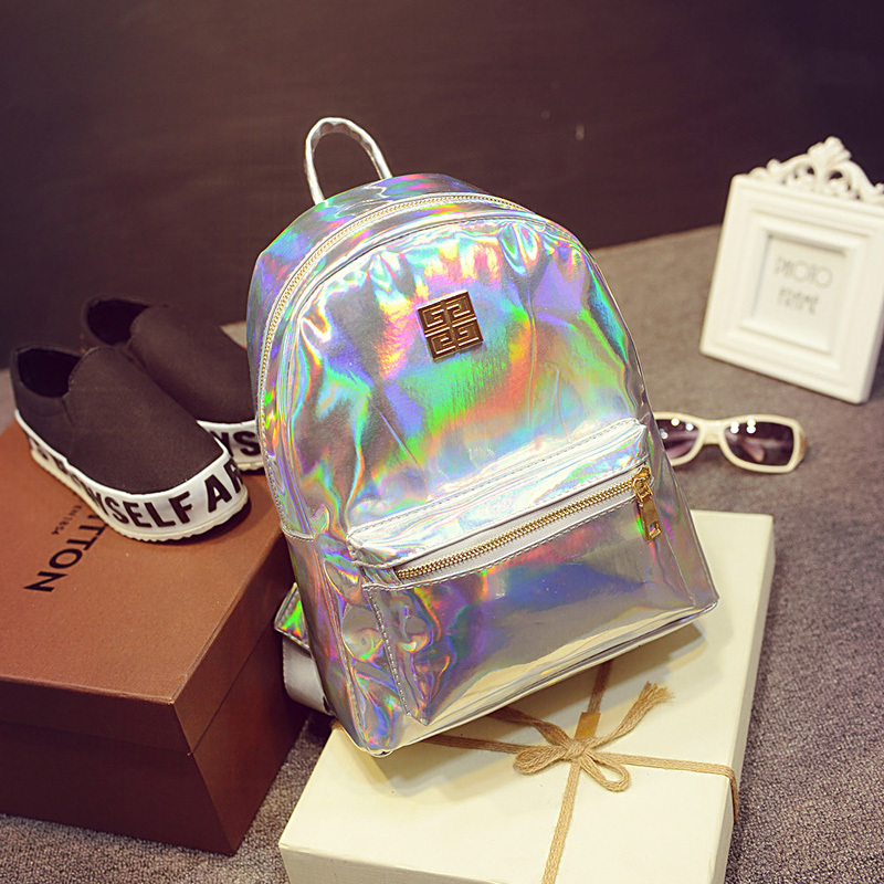 Neue Hologramm Laser Rucksack Mädchen Schultasche Schulter Damen Regenbogen Bunte Metallic Silber Laser Holographi