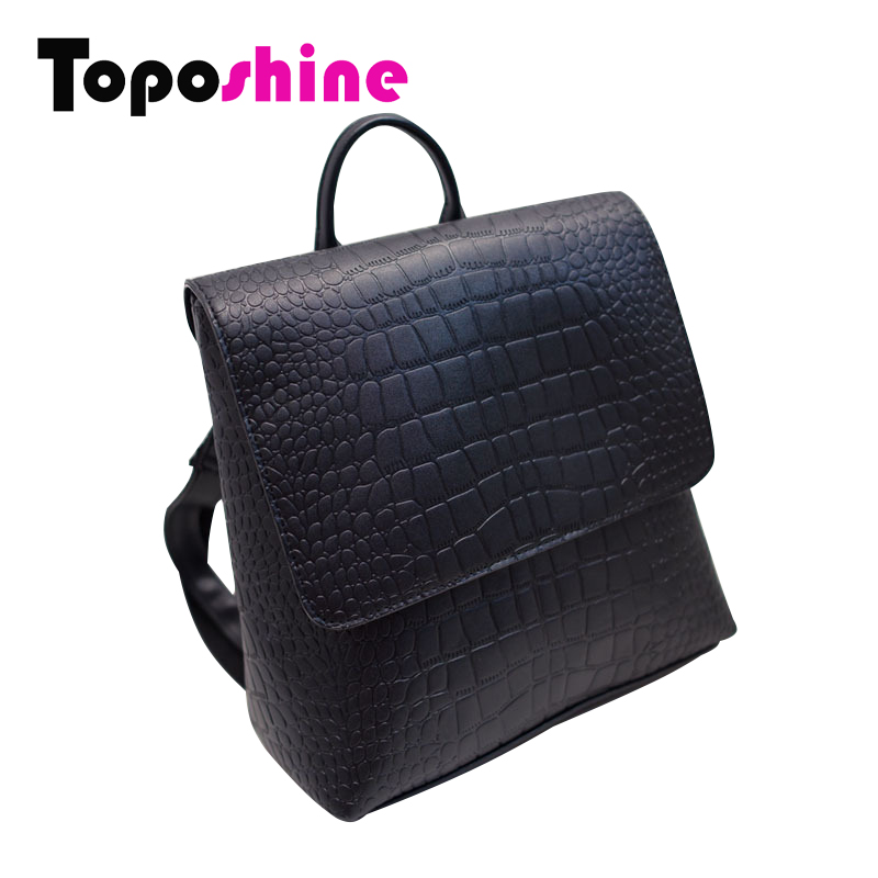 Toposhine Neue Pu Leder Quadrat Alligator Damen Rucksack Solide Einfache Schul Designer Rucksack Hübsche