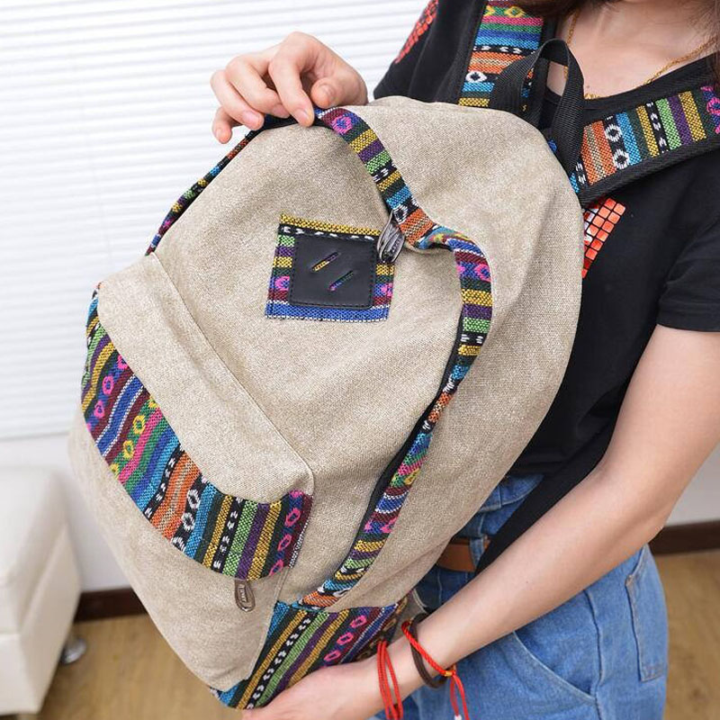 weibliche Damen ethnische kurze leinwand Rucksack adrette Schultasche Dame studentin schule Reise laptop Tasche
