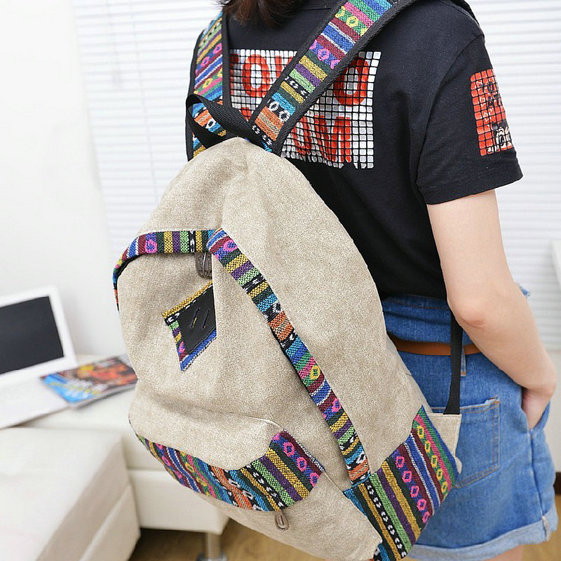 weibliche Damen ethnische kurze leinwand Rucksack adrette Schultasche Dame studentin schule Reise laptop Tasche