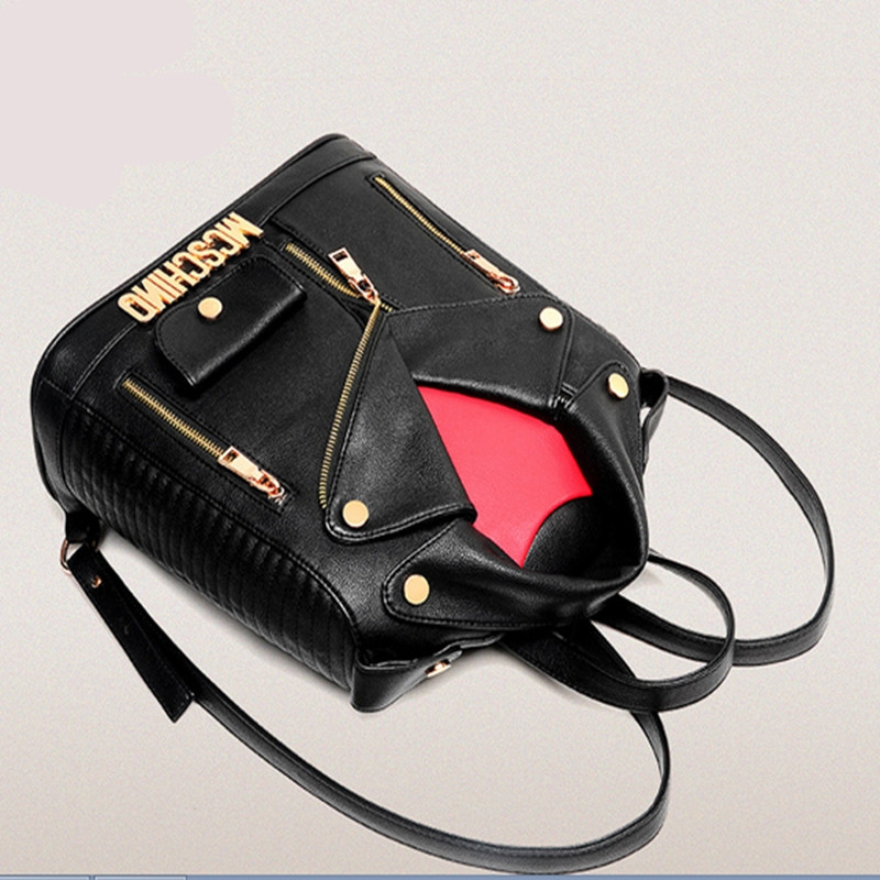 neueste Damen Designer Motorrad Revers Jacke Rucksäcke Mode Pu Leder Rucksack Weiblichen Verdoppelt Rucksack