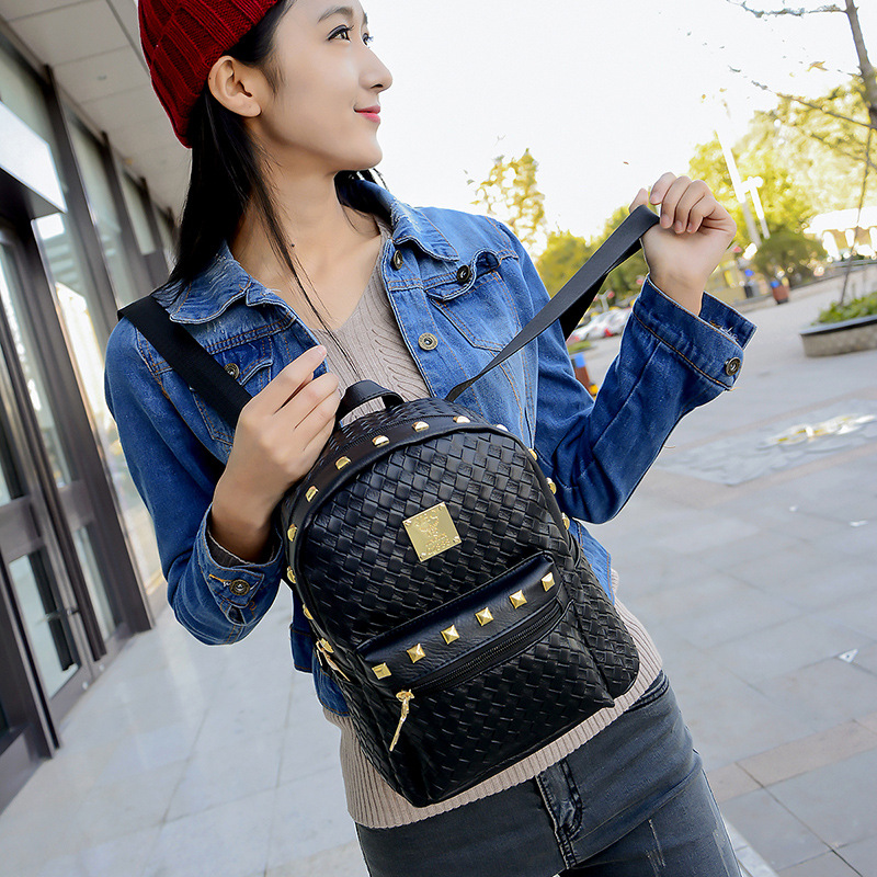 hohe Pu Leder Damen Rucksack mit Stricken Japan Koreanischen Stil Rucksack Teenager Mädchen Hand made Taschen