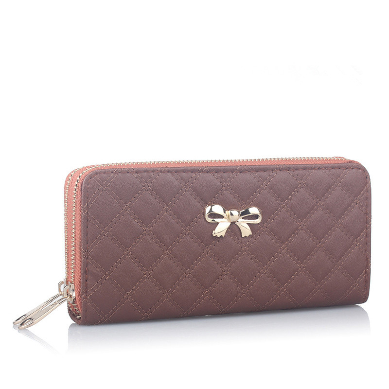 mode Damen bowknot plaid lange Doppel Reißverschluss kupplung Leder Geldbörse münze karte Tasche hoher