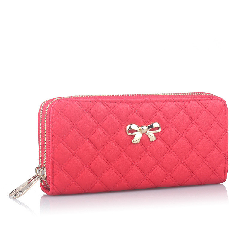 mode Damen bowknot plaid lange Doppel Reißverschluss kupplung Leder Geldbörse münze karte Tasche hoher