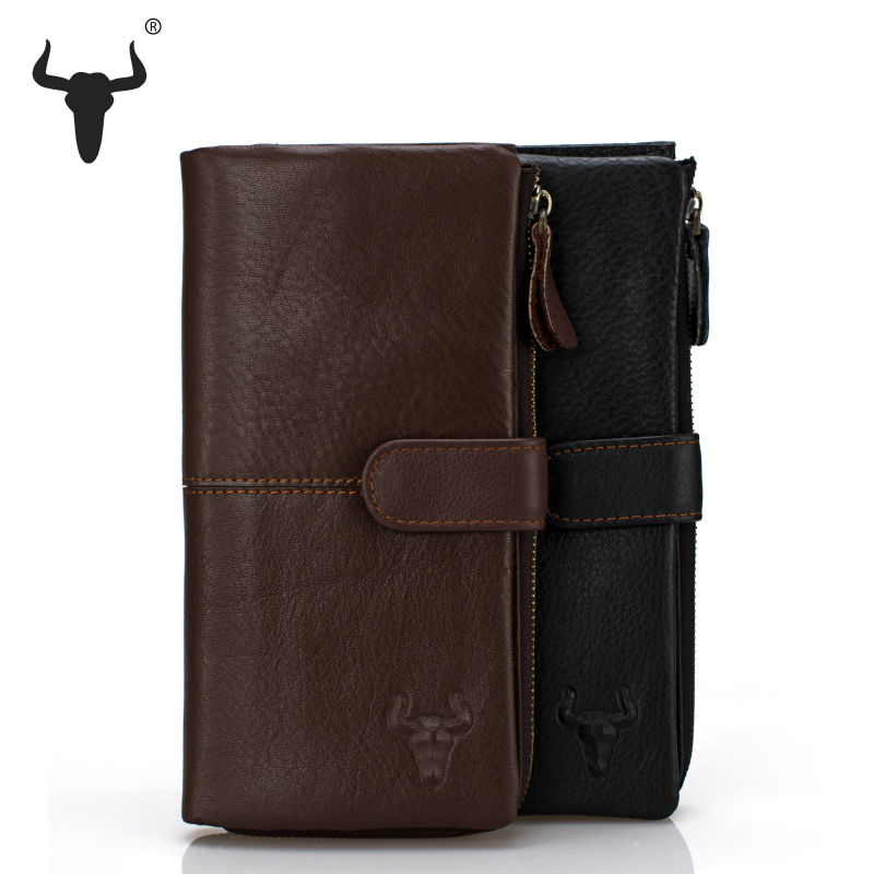 Hohe Qualität Echtem Leder Organizer Wallets Herren RindsLeder EchtLeder Lange Reißverschluss