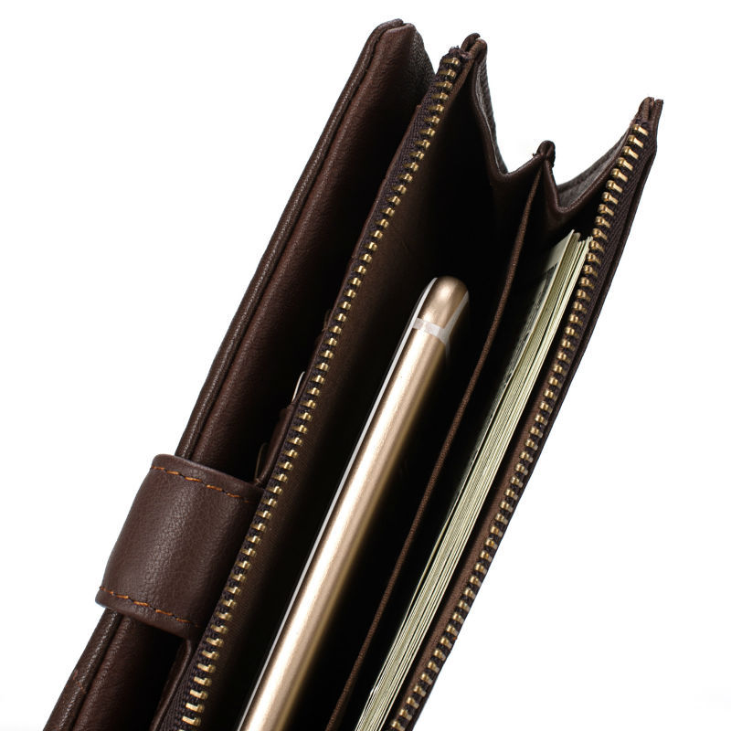 Hohe Qualität Echtem Leder Organizer Wallets Herren RindsLeder EchtLeder Lange Reißverschluss