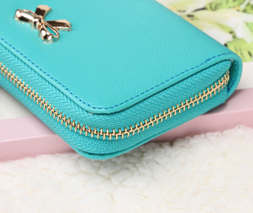 Neue marke Kupplung Brieftasche Hot Korean Niedlich Bowknot Solide Damen Langen Reißverschluss Leder Geldböse