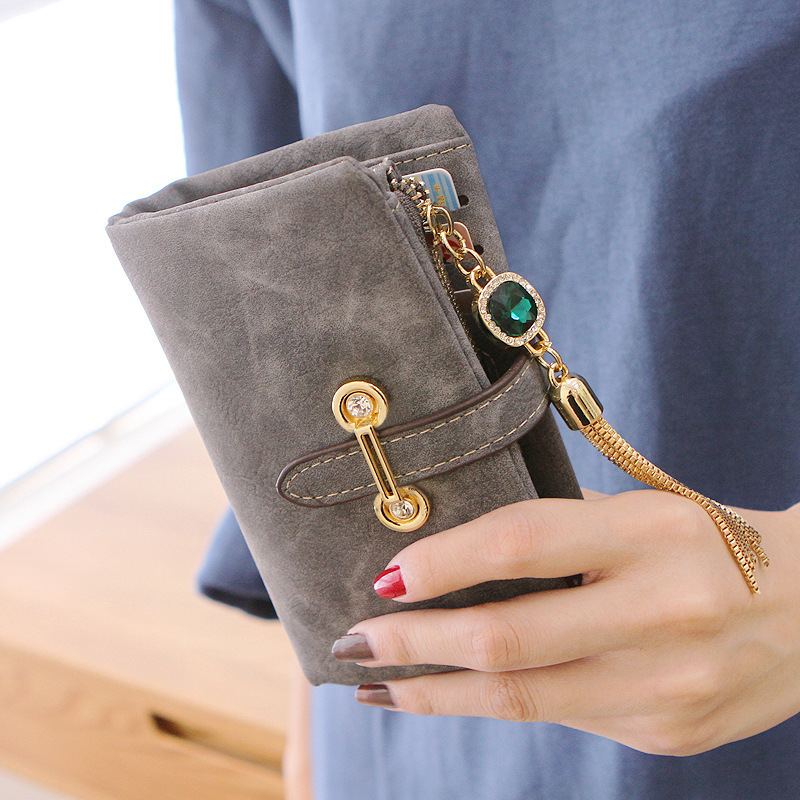 MFS neue Mode Damen Geldbörsen Kordelzug NubukLeder Reißverschluss Geldbörse Damen kurze Design Geldböse