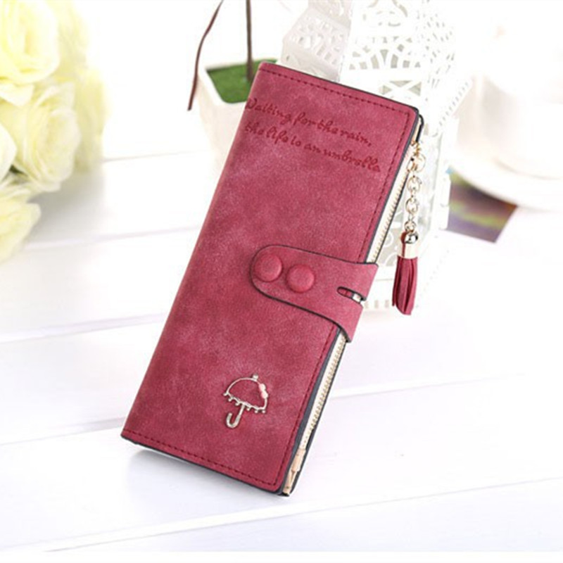 Vintage Damen Geldbörsen Matte Pu Leder Damen Handtaschen Haspe Quaste Reißverschluss Marke Kupplung