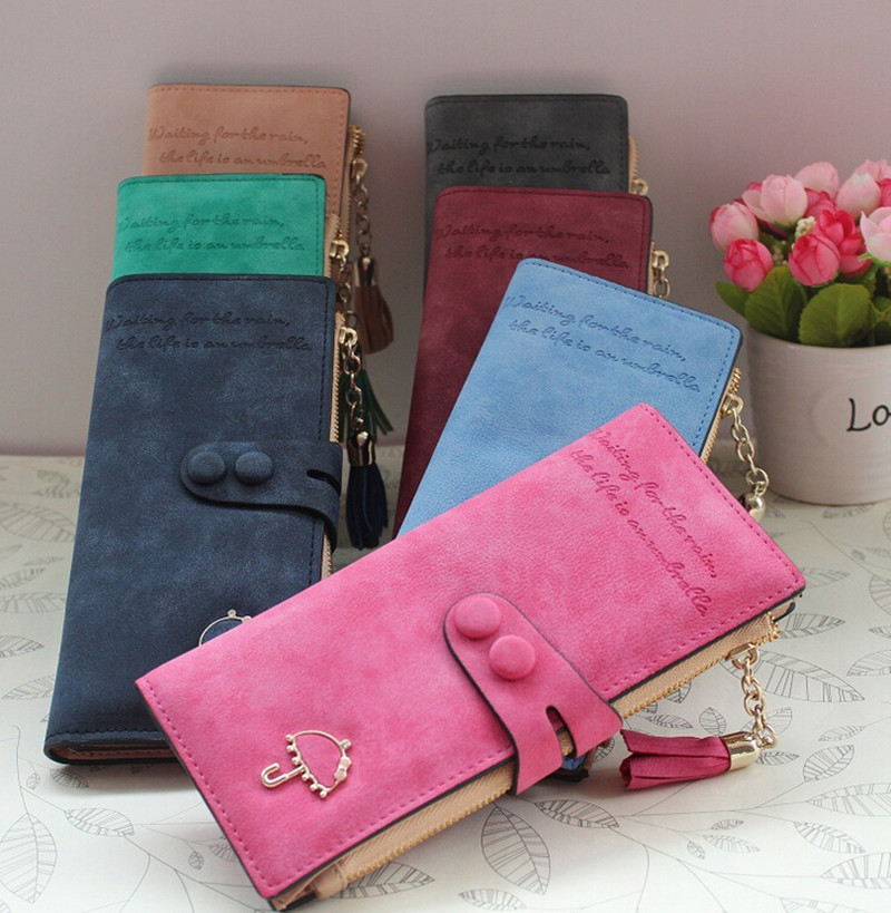 Vintage Damen Geldbörsen Matte Pu Leder Damen Handtaschen Haspe Quaste Reißverschluss Marke Kupplung