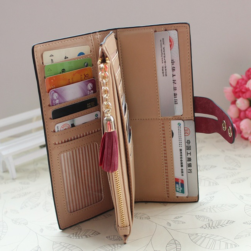 Vintage Damen Geldbörsen Matte Pu Leder Damen Handtaschen Haspe Quaste Reißverschluss Marke Kupplung