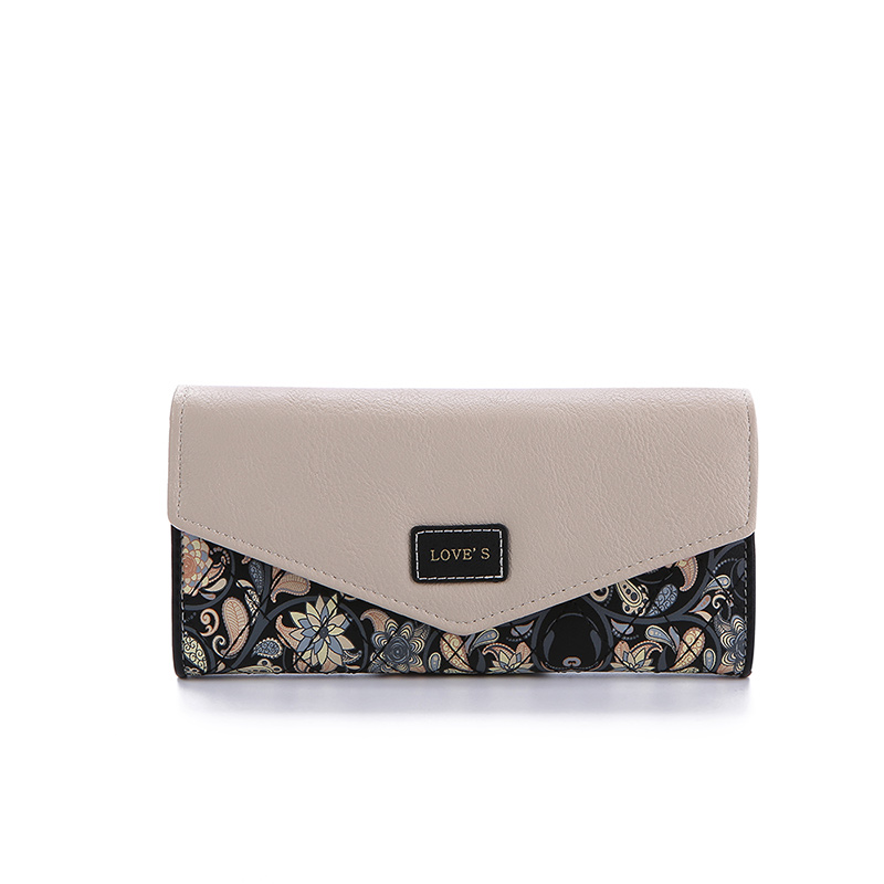Neue Mode Pu Leder Umschlag Damen Geldbörsen 5 Farben Blumen Druck 3 Fache Brieftasche Lange Damen Clutch