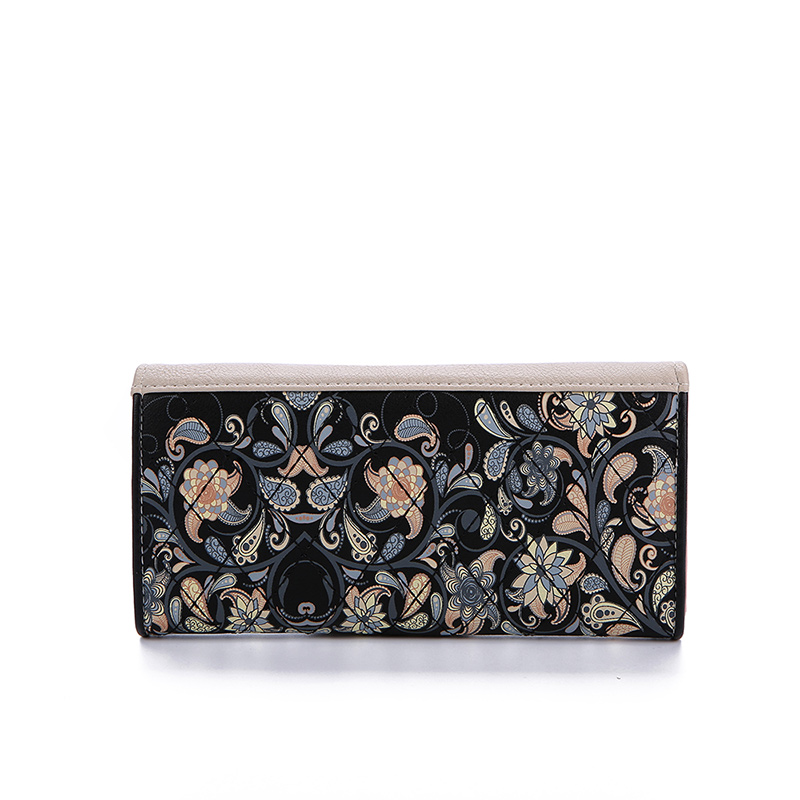 Neue Mode Pu Leder Umschlag Damen Geldbörsen 5 Farben Blumen Druck 3 Fache Brieftasche Lange Damen Clutch