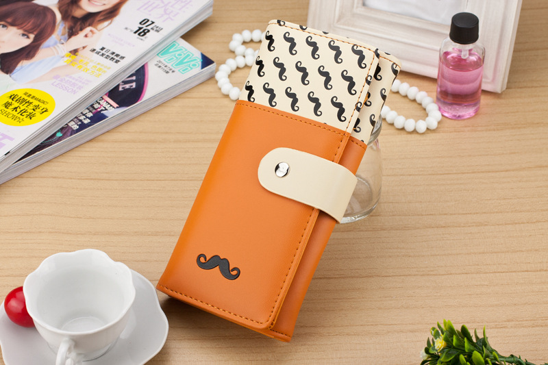 Carteira feminina Glatte Pu Leder Brieftasche Niedliche Mustaches Muster Geldbörse Clutches Geldbörse Karten