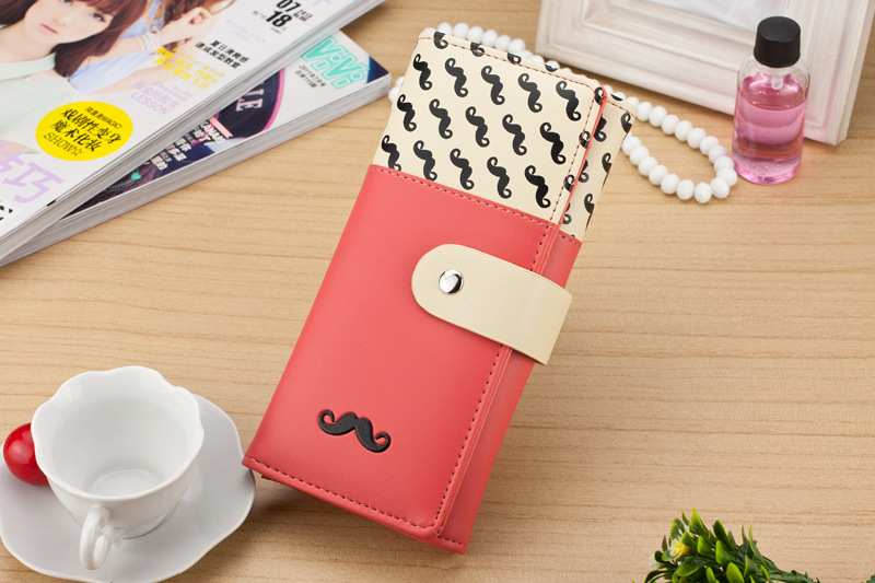 Carteira feminina Glatte Pu Leder Brieftasche Niedliche Mustaches Muster Geldbörse Clutches Geldbörse Karten
