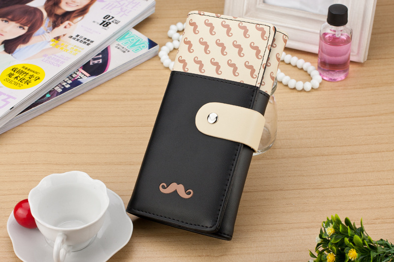 Carteira feminina Glatte Pu Leder Brieftasche Niedliche Mustaches Muster Geldbörse Clutches Geldbörse Karten