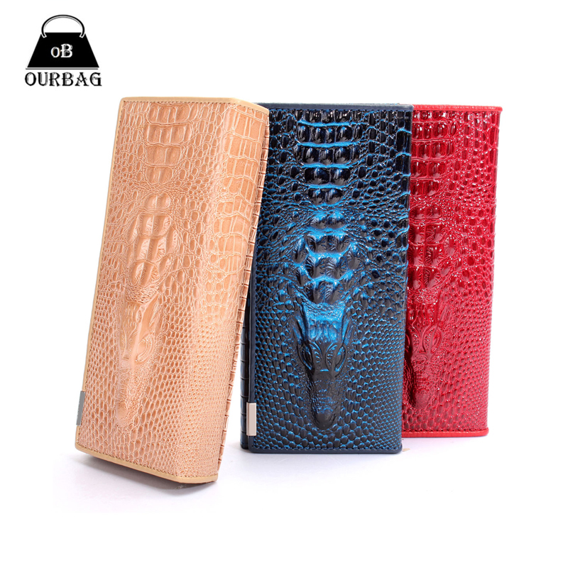3D Krokodilkorn Damen Lange Mappen Leder Geprägte Design auszugs billetera Weibliche Portemonnaie Kupplung Geldbeutel