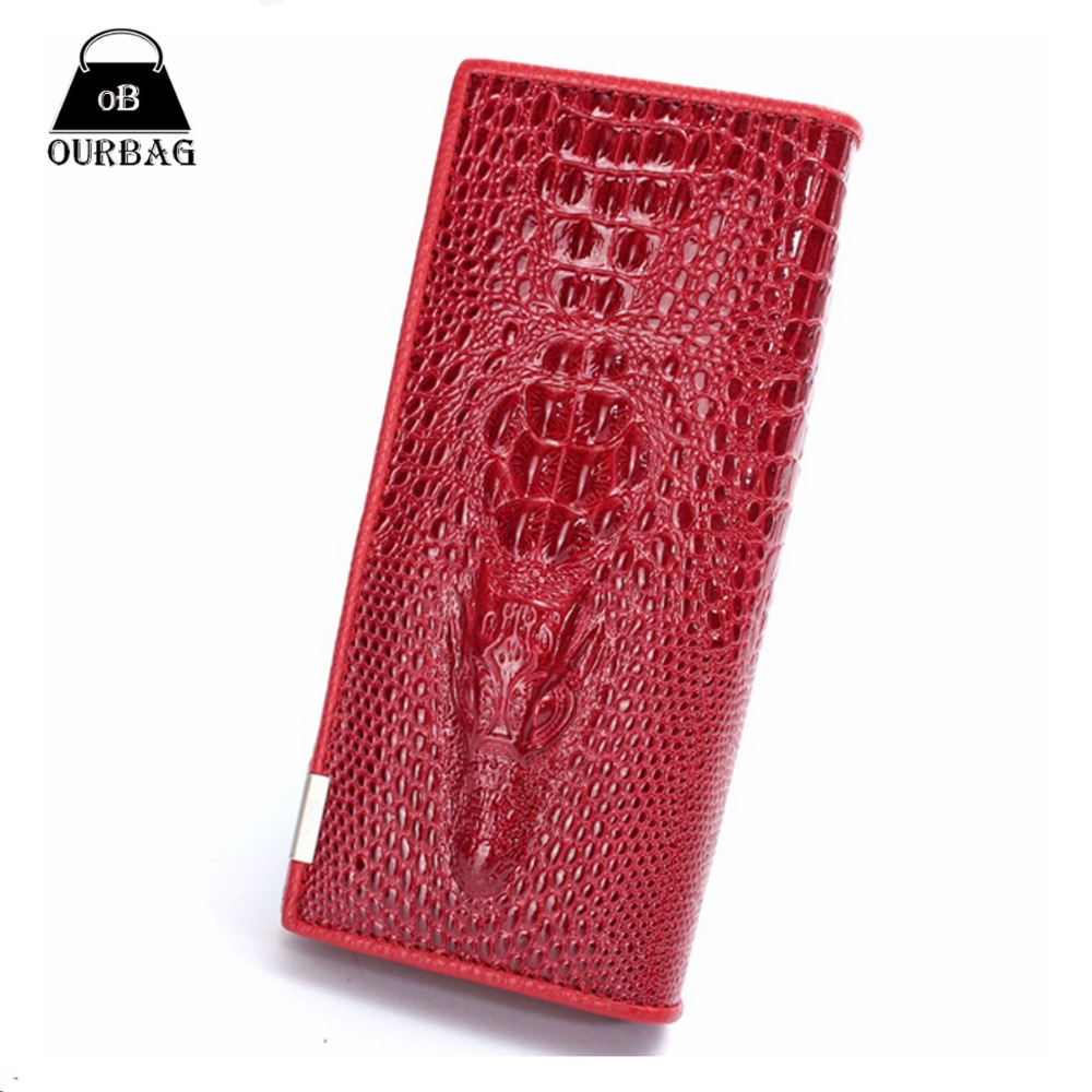 3D Krokodilkorn Damen Lange Mappen Leder Geprägte Design auszugs billetera Weibliche Portemonnaie Kupplung Geldbeutel