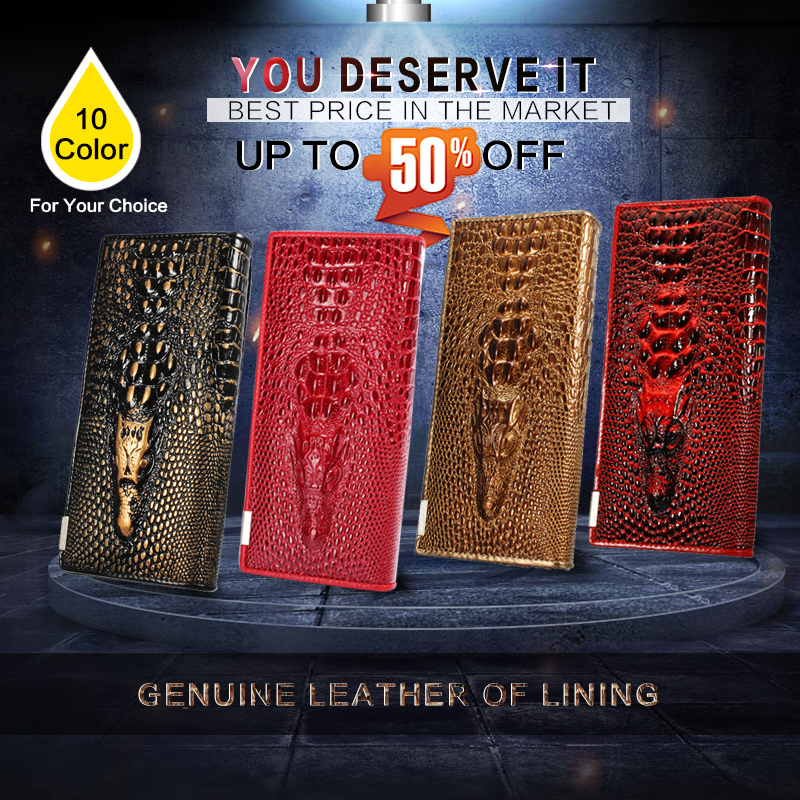 3D Krokodilkorn Damen Lange Mappen Leder Geprägte Design auszugs billetera Weibliche Portemonnaie Kupplung Geldbeutel