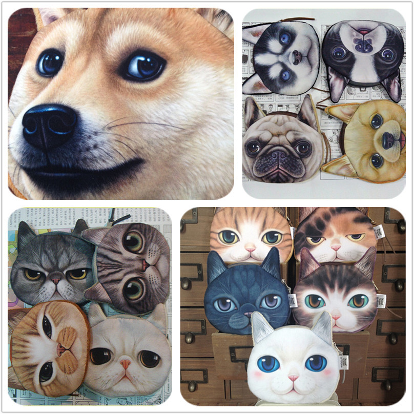 Neuheit Geldbörsen Cute Dog Face Katzen gesichts Reißverschluss Kasten münzenGeldbeutel mappen