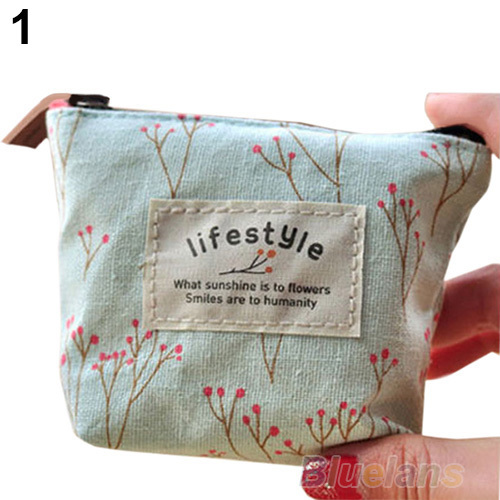 Damen der Dame Kleine Leinwand Handtasche Reißverschluss mappen münzen schlüssel halter Kasten beutel