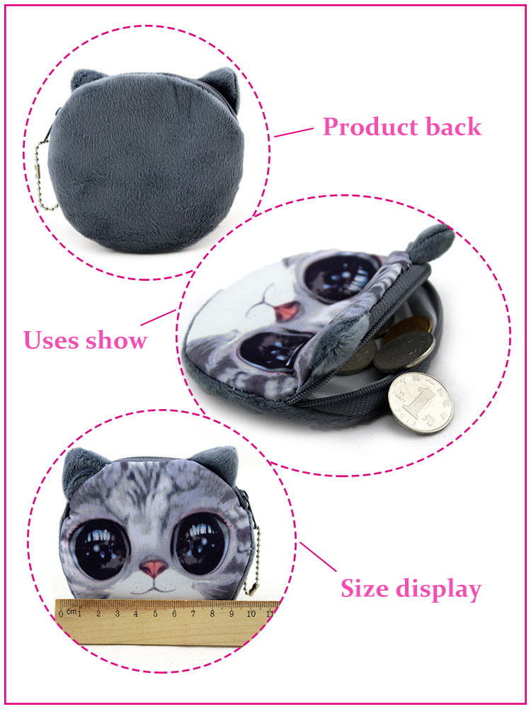 Neue Nette Katzen gesichts Reißverschluss Kasten münzenGeldbeutel mappen Geldbörse weiblichen Brieftasche